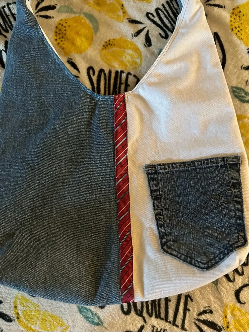 Up cycled denim handmade Blue and White Denim Patchwork Shoulder Bag